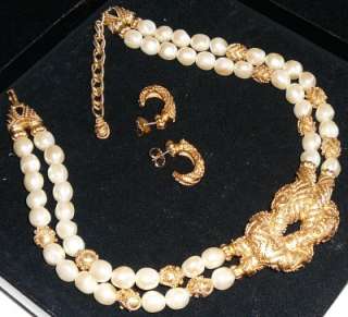  Mint Etruscan necklace and pierced earrings, designed by Mary McFadden