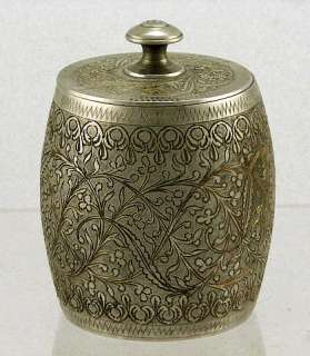Indian Silver Plate & Gilt Swirling Leaf and Vine Tea Caddy Signed 