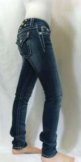   ME Womens Jeans Glitz Glam Crystal Wide Pick Stitch Skinny Leg  
