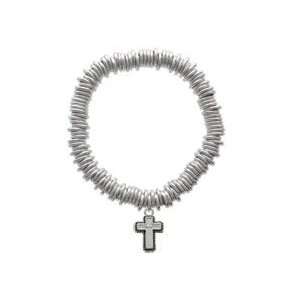  Silver Cross with Rope Border Charm Links Bracelet: Arts 