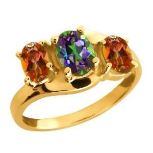   Genuine Oval Green Mystic Topaz Gemstone 10k Yellow Gold Ring Jewelry
