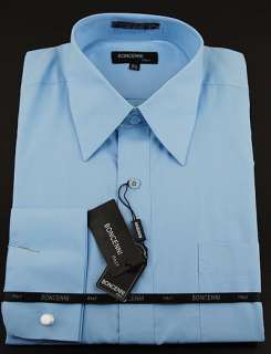 FRENCH CUFF BONCENNI DRESS SHIRT COTTON 15.5 34/35 Light Blue  