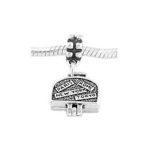  Sterling Silver Travel Suitcase Dangle Bead Charm Jewelry