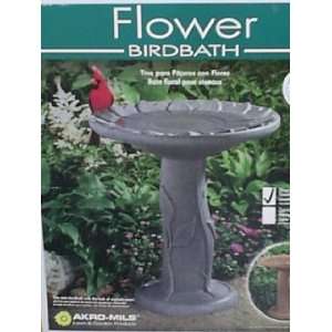  New Akro Mills Flower Bird Bath Black Granite Lightweight 