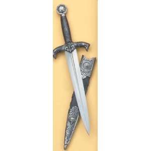  MEDIEVAL DAGGER WITH SILVER FINISH AND SCABBARD 