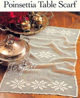 Poinsettia Table Scarf, holiday filet crochet pattern  