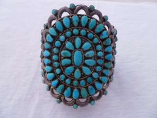   SS Pedi Point Turquoise Cluster Bracelet By Victor Moses Begay c1960