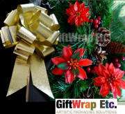 BIG GOLD STRIPE CHRISTMAS WREATH GIFT PEW PULL BOWS  