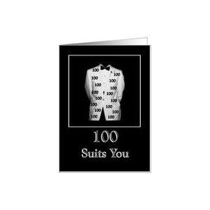  Happy 100th Birthday, funny white suit jacket with black 