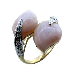  Pink Mother Of Pearl Leaf Wrap Ring with Diamonds, 14k 