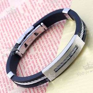   Stainless Steel Black Rubber Bracelet Mens Jewelry Cool Fashion Gift