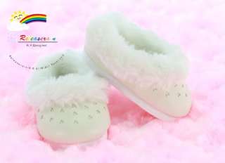 Leather Heart Fur Clogs Shoes M White for American Girl  