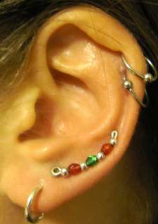 Earrings ear sweeps vines mini red & green  