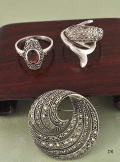 Sterling Silver Marcasite Pin Garnet & Dolphin Rings  