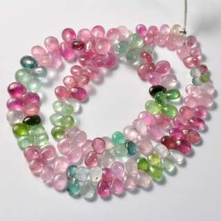 Afghani Green Blue Pink Tourmaline Smooth Pear Briolette Beads 17 