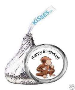 CURIOUS GEORGE MONKEY kiss labels BIRTHDAY PARTY FAVOR  