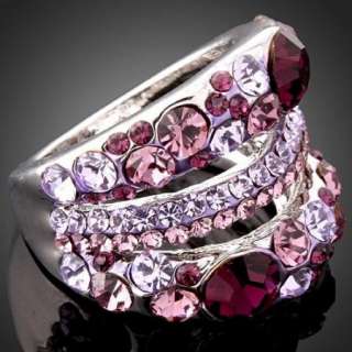 Amethyst Swarovski Crystal White Gold GP Fashion Ring  