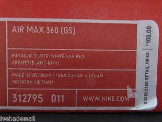 Nike Air Max 360 Silver Red 312795 011 Sz 4.5 Y GS Grade School  