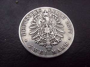 1877 D Germany 2 Mark Silver Coin Bavaria  