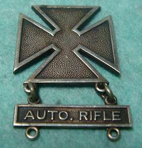 20 Silver Fill US Army Marksman Badge with Auto Rifle Bar Marked Ira 