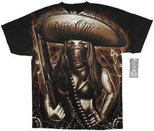  Shirt Charra Girl with Shot Gun Bikini Top Sombrero Black BABA  