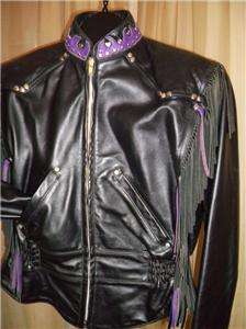   Davidson Leather Jacket Vtg Custom Purple Fringe Med USA Made  