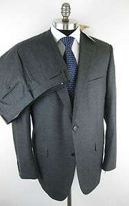 New BURBERRY Italy Gray Flannel Wool 2Btn Flat Front Suit 56 46 46R 