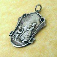 ANTIQUE ART NOUVEAU GERMAN SILVER 2 SIDED SIBLINGS HEARTH & HOME CHARM 