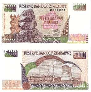 ZIMBABWE 500 Dollars Banknote World Money Currency BILL  