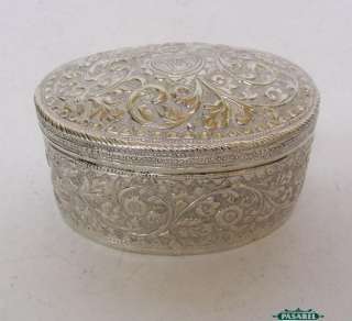Fine Antique Persian Silver Embossed Oval Box And Cover Ca 1900  