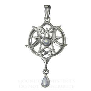 Sterling Silver Pentacle Moonstone Heart Pendant with Moonstone  