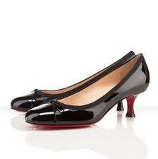 Christian Louboutin MARCIA BALLA Black Patent Kitten Heel Pumps Shoes 