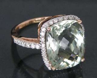 Solid 5.86Ct 14Kt Rose Gold Natural Diamond Green Amethyst Ring  