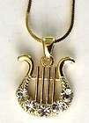 JUDAICA GOLDEN DAVID HARP PENDANT NECKLACE WITH CLEAR 