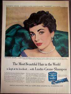 1952 movie star Elizabeth Taylor Lustre Creme Shampoo vintage beauty 