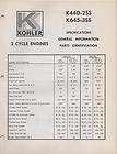 1972 KOHLER SNOWMOBILE TWO CYCLE ENGINE K440 2SS/K645 ​3