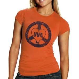 NCAA Virginia Cavaliers Ladies Orange Peace and Love Vintage T shirt 