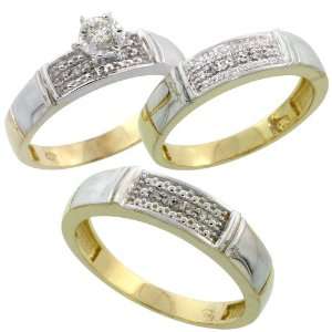 Sterling Silver (Gold Plated) 3 Piece Trio His (5mm) & Hers (4.5mm 