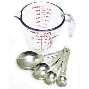  12 Oz. Acrylic Measuring Cup and 4 pc Stainless Steel Measuring 
