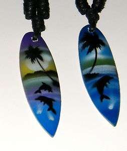   Necklace SURFS UP Choker Hawaii BLUE Sunset Dolphin Palm Tree 16  28