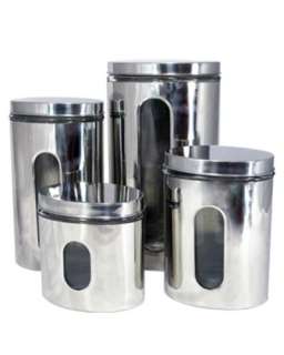 Pcs Stainless Steel Glass Canister Set Food Containers W/ Oval Air 