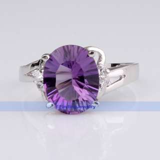Genuine 2.0CT Purple Amethyst Silver Ring Size 7.25  