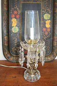 Antique Crystal Cherub Table Lamp with Prisms  