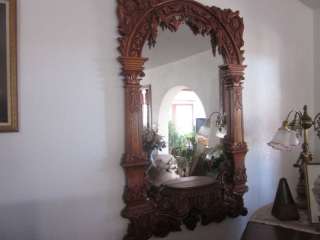 Antique Handcarved Wood Mirror  