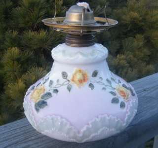   antique painted flower glass light lamp victorian 1800 s old oil