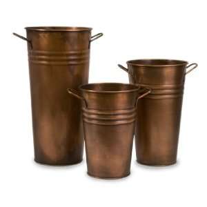  Set of 3 Antique Style Tall Rustic Copper Bucket Vases 