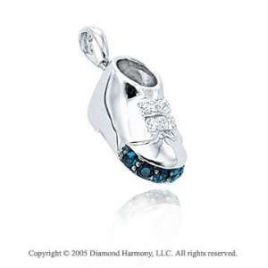  14K W Gold Diamond Sapphire 3D Baby Shoe Bracelet Charm Jewelry