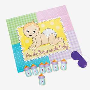 BABY SHOWER FUN GAME (PIN THE BOTTLE ON THE BABY) W/BLINDFOLD NEW 