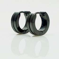 Black Stainless Steel Mens 4mm Mini Hoop Earrings  