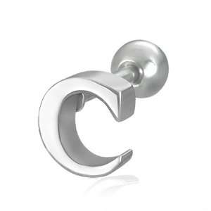   Steel Jewellery Shop   Alphabet Initial C Barbell Ear Plugs (pair
